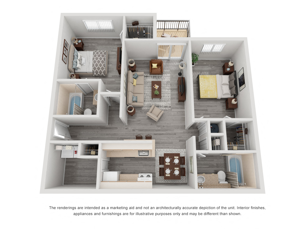 Floor plan for 2 beds, 2 baths, 1040 sqft